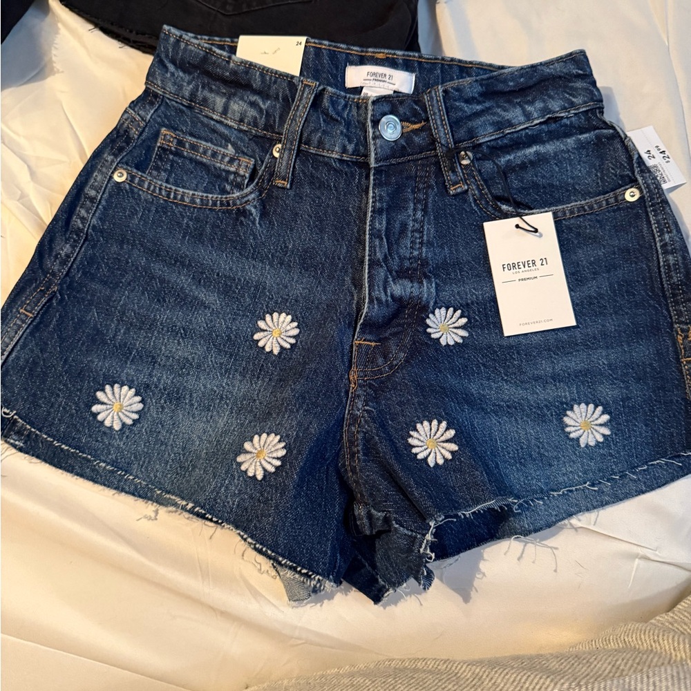 Forever 21 Dark Blue Jean Shorts with Daisy Details